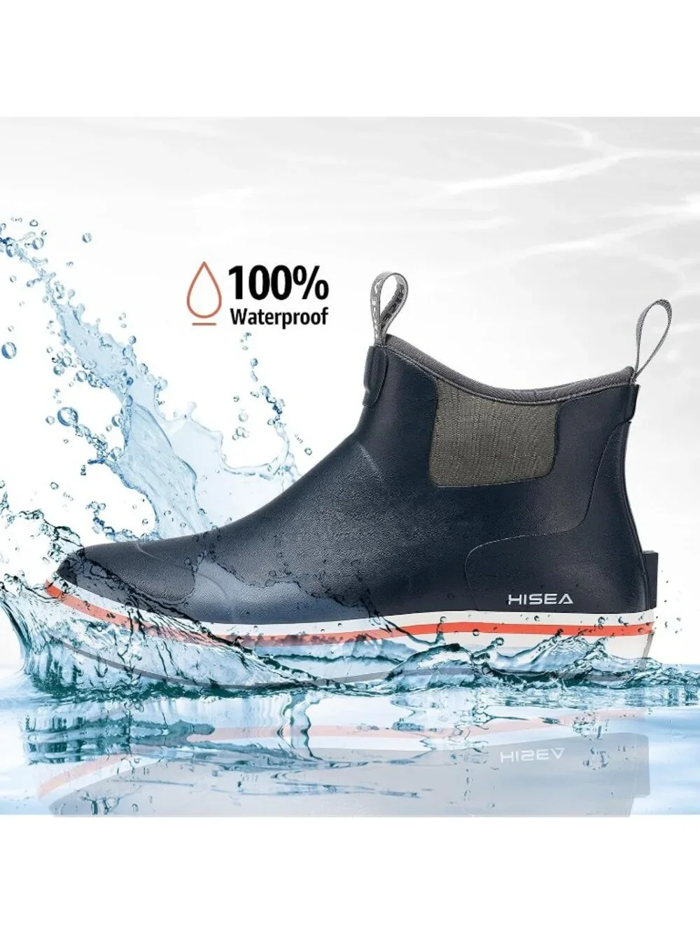 Men's Navy Ankle Deck Waterproof Rubber Neoprene Fishing Non-Slip Rain Boots